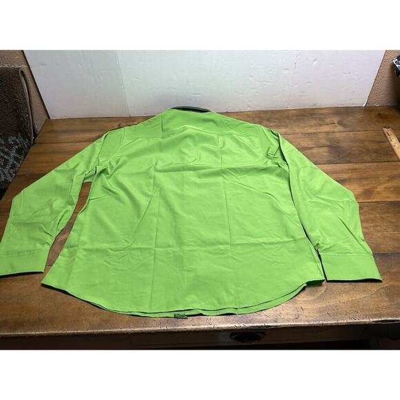 Barry Wang Green Paisley Long Sleeve Mens Shirt Button Party Business Shirt - Picture 9 of 9